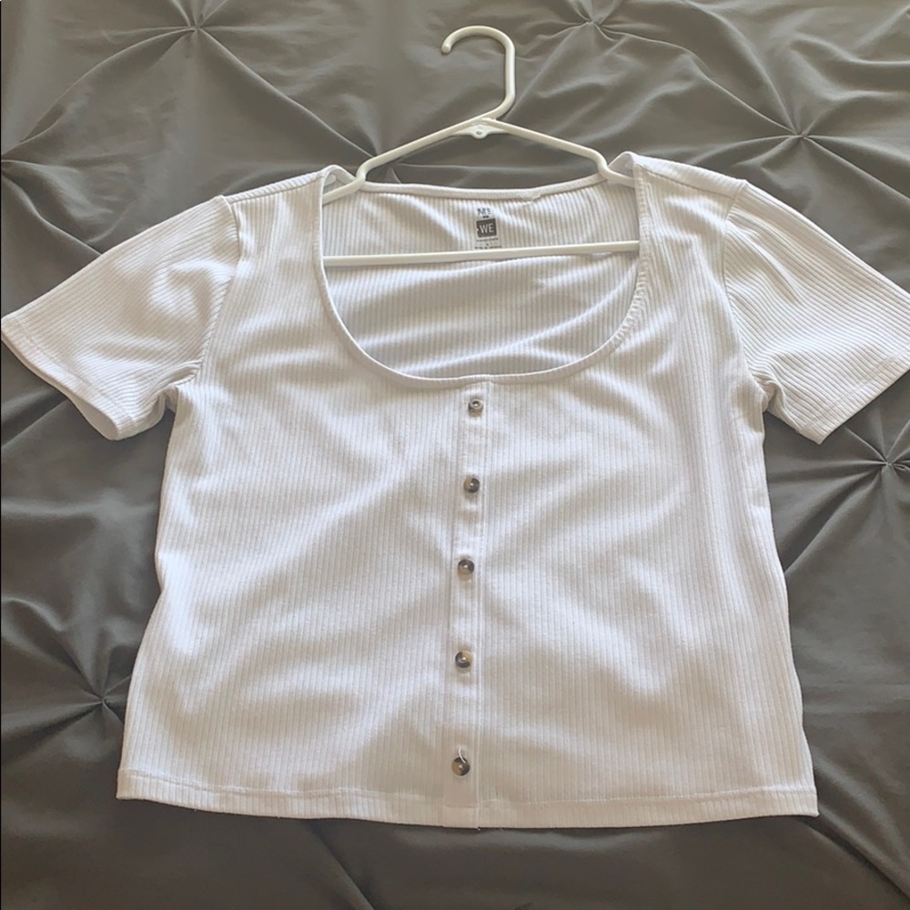 large white corduroy button top